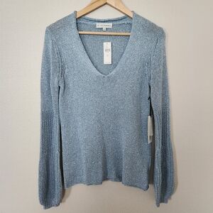 White + Warren Shine Blouson Sleeve V Neck